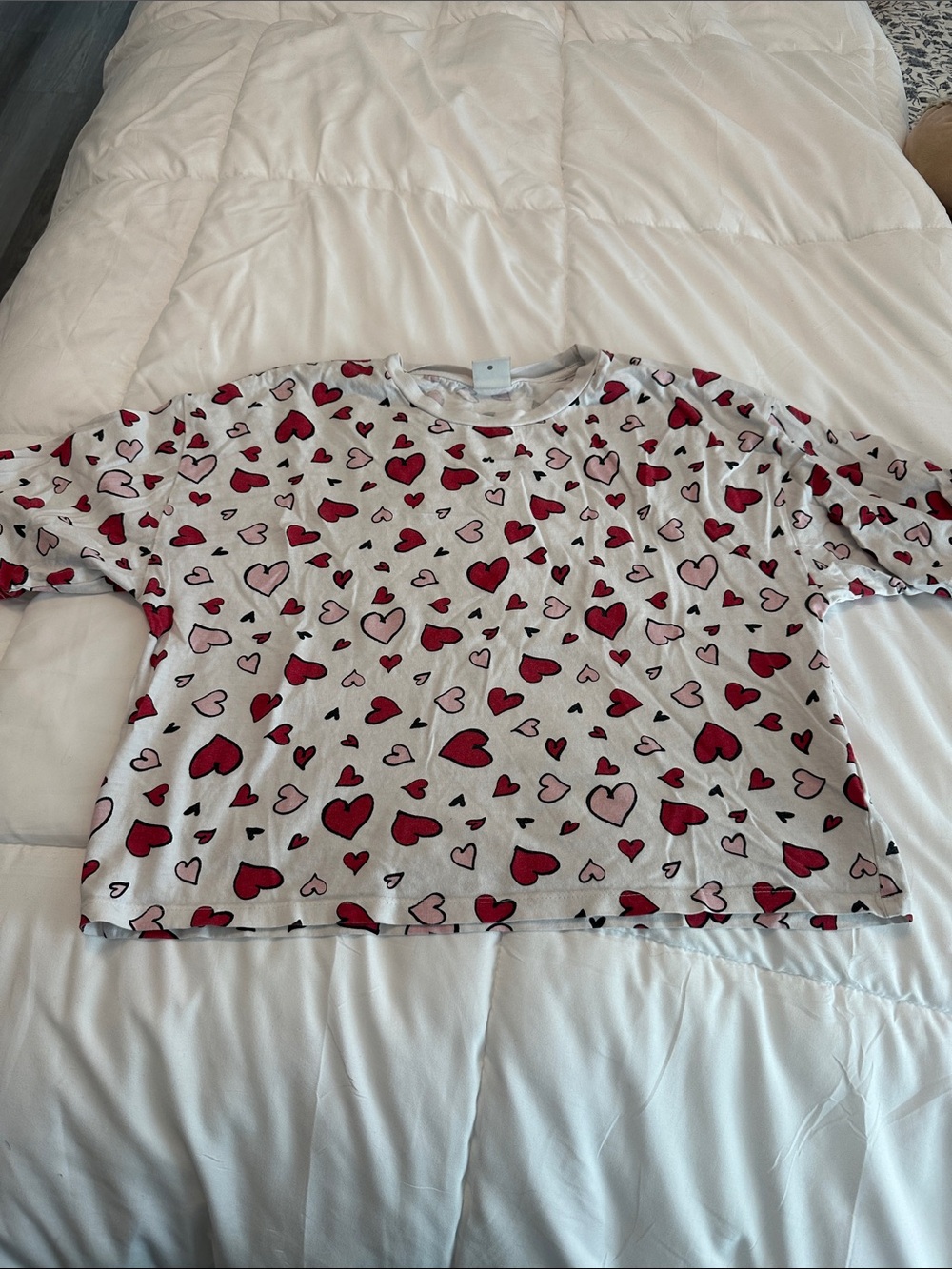 Zara White Tee with Red & Pink Heart Print